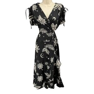 Celestial Wrap Midi Dress Black Ivory Moon Star Boho NWT Band of the Free XS